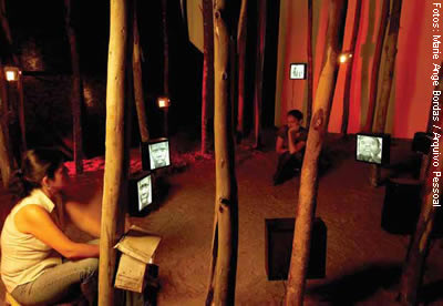 Instalação Floresta Nua na exposição Deslocamentos, inaugurada no Fórum Social Mundial 2005, em Porto Alegre
