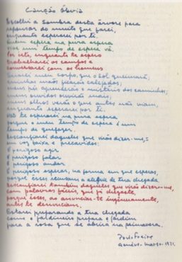 Poesia inédita de Paulo Freire, disponível na biografia