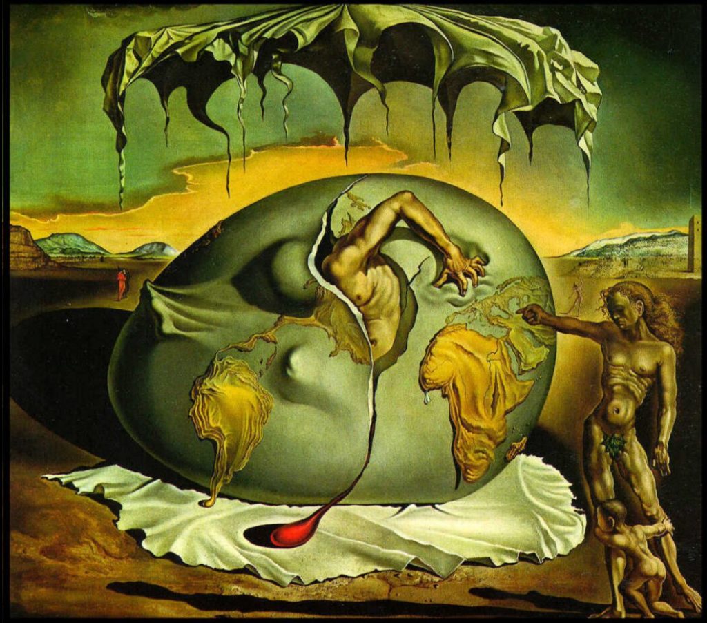 |Reprodução do quadro “Criança Geopoliticus assistindo o nascimento do novo homem” é datada de 1943 e foi pintada por Salvador Dalí, enquanto o mesmo estava nos Estados Unidos, entre os anos de 1940 e 1948