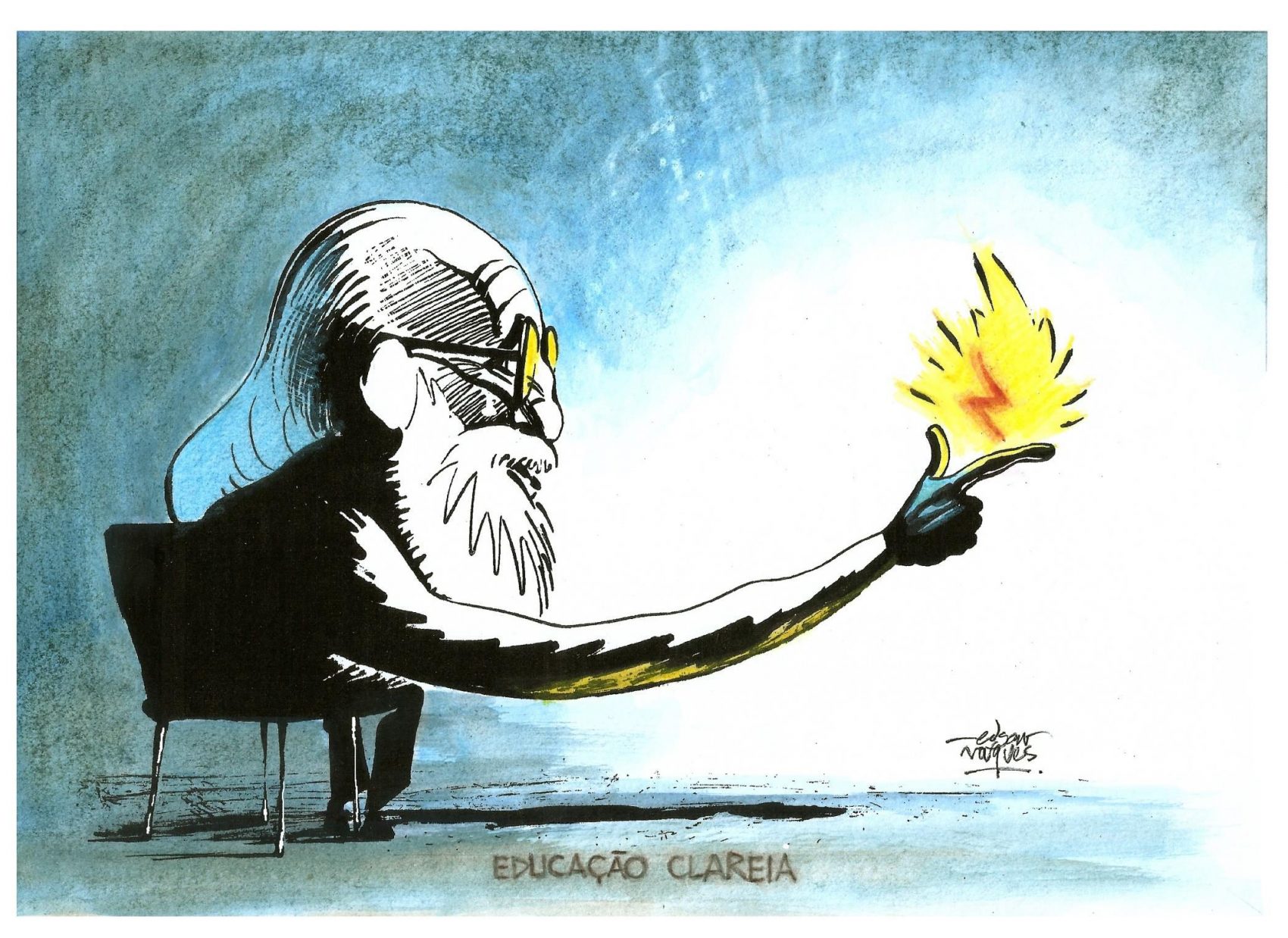 Ilustração de Edgar Vasques, que integra a coleção de cartões produzidos em parceria com a Grafar para comemorar o centenário de Paulo Freire