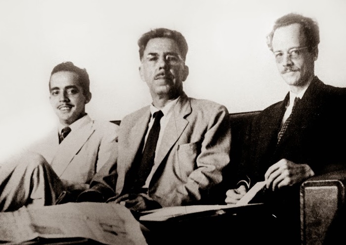 Da esquerda para a direita, Pinheiro Machado, Dionélio Machado e Otto Ohlweiler, dirigentes do PCB, em 1947